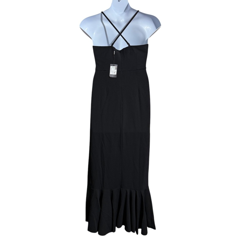 NWT Knittee black spaghetti strap side split ruffle bottom dress / gown Medium - Picture 2 of 11